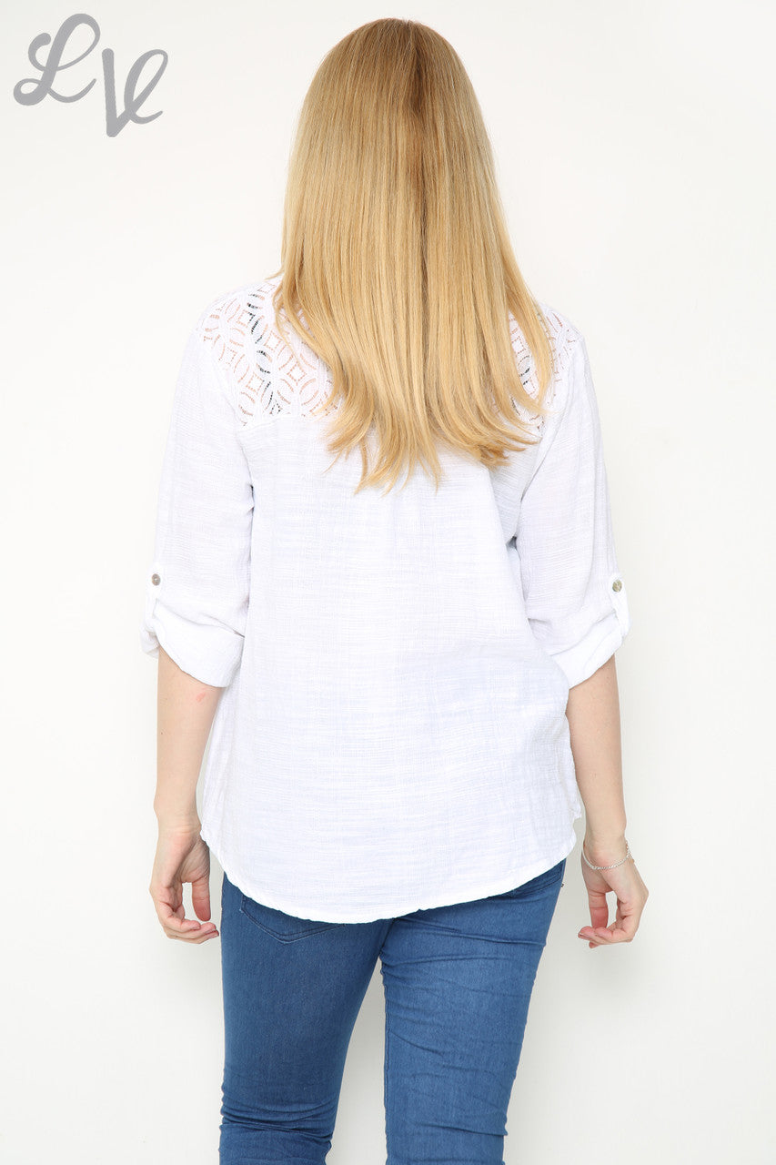 Dames overhemd met kanten schouderdetails wit