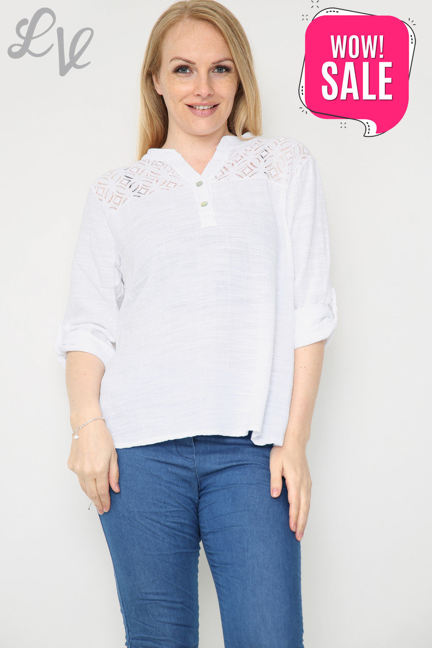 Dames overhemd met kanten schouderdetails wit