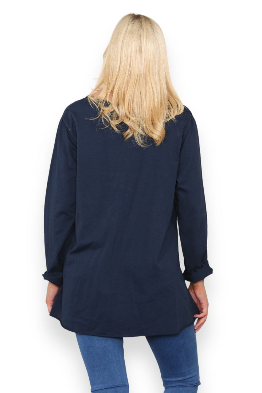 FAUX POCKET SWEATSHIRT TOP NAVY