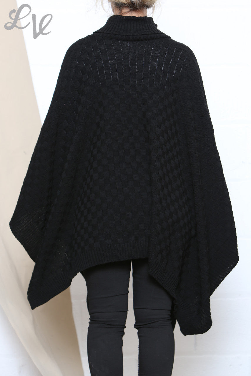 Ladies Roll Neck Poncho Asymmetrical Poncho Black