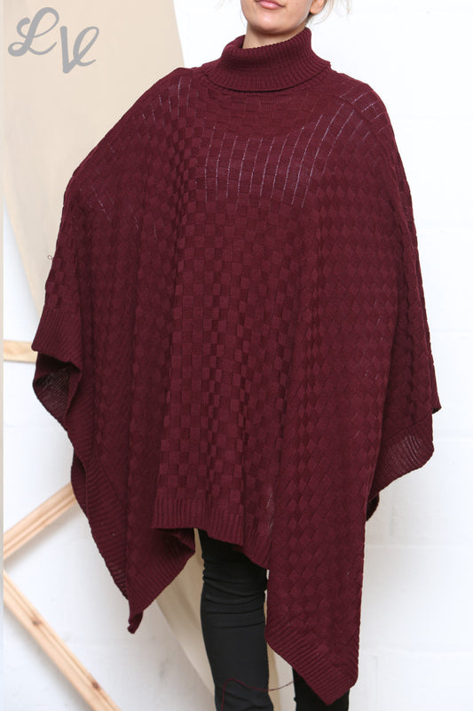 Dames Rolkraag Poncho Asymmetrische Poncho Bourgondië