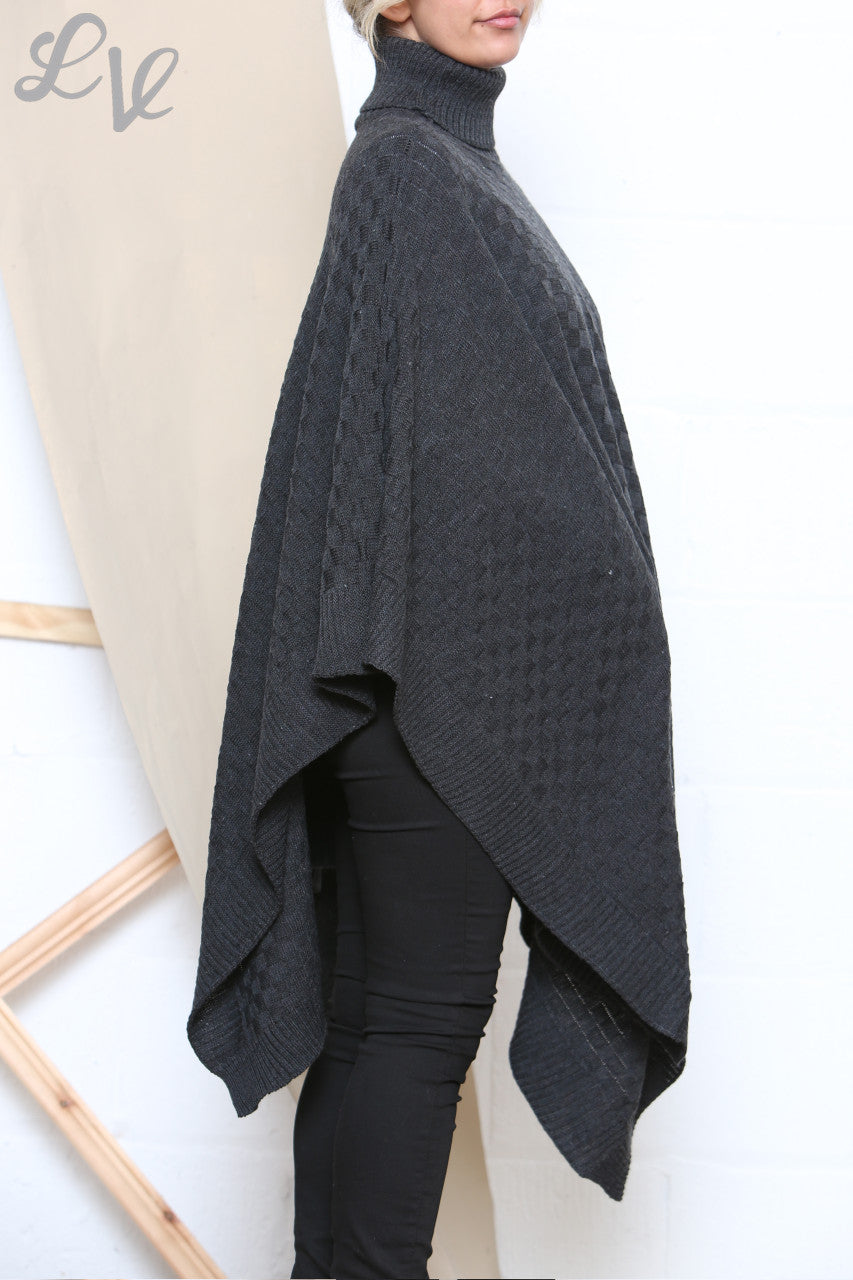 Dames Coltrui Poncho Asymmetrische Poncho Houtskool