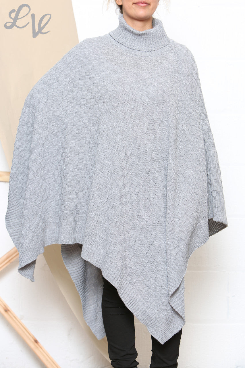 Ladies Roll Neck Poncho Asymmetrical Poncho Silver