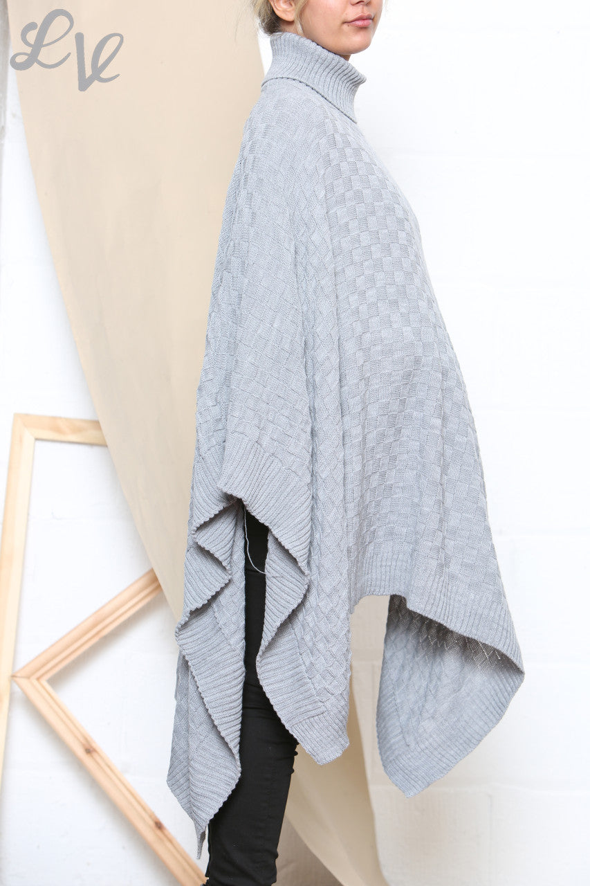 Ladies Roll Neck Poncho Asymmetrical Poncho Silver