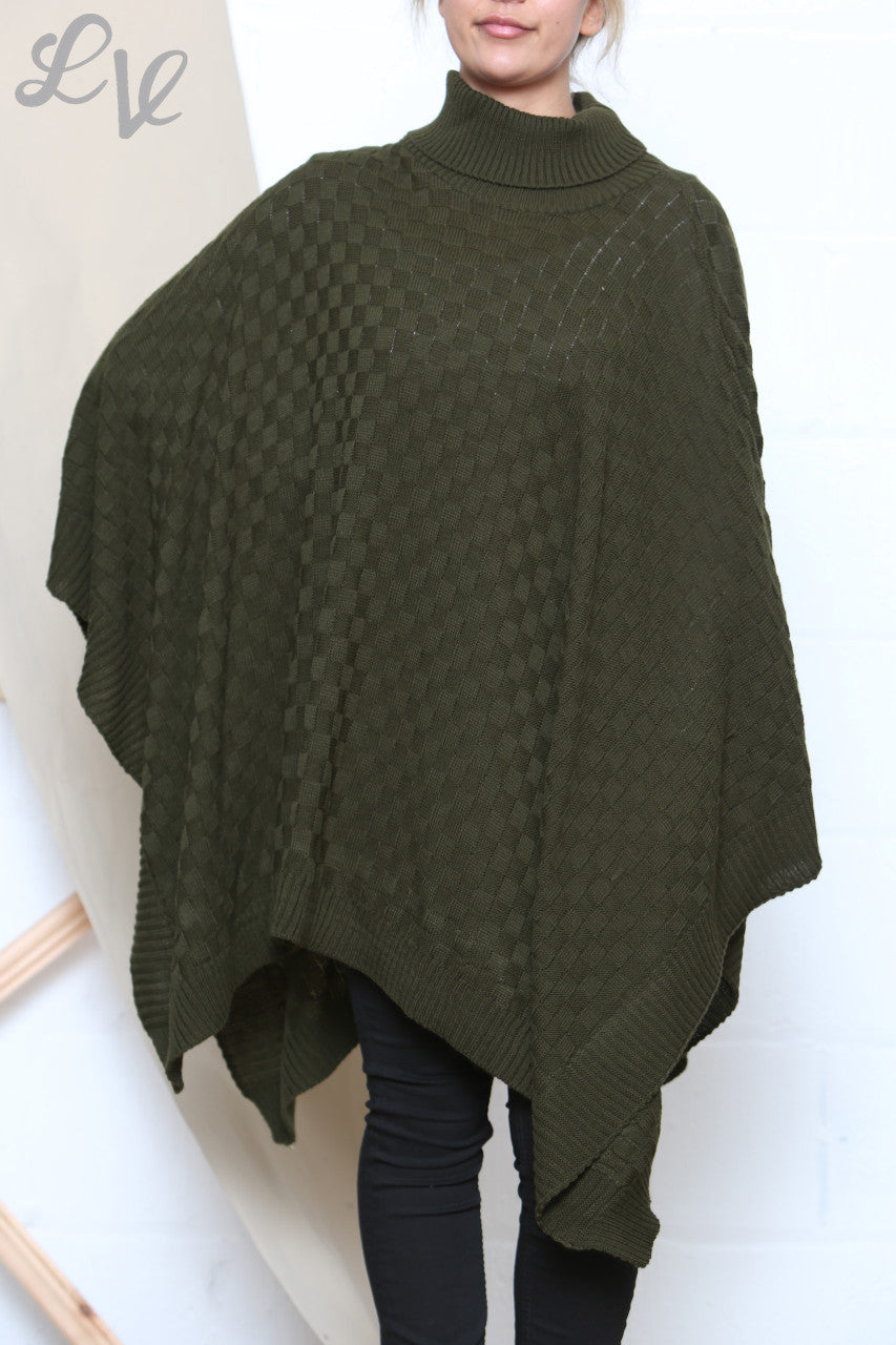 Dames Rolkraag Poncho Asymmetrische Poncho Khaki