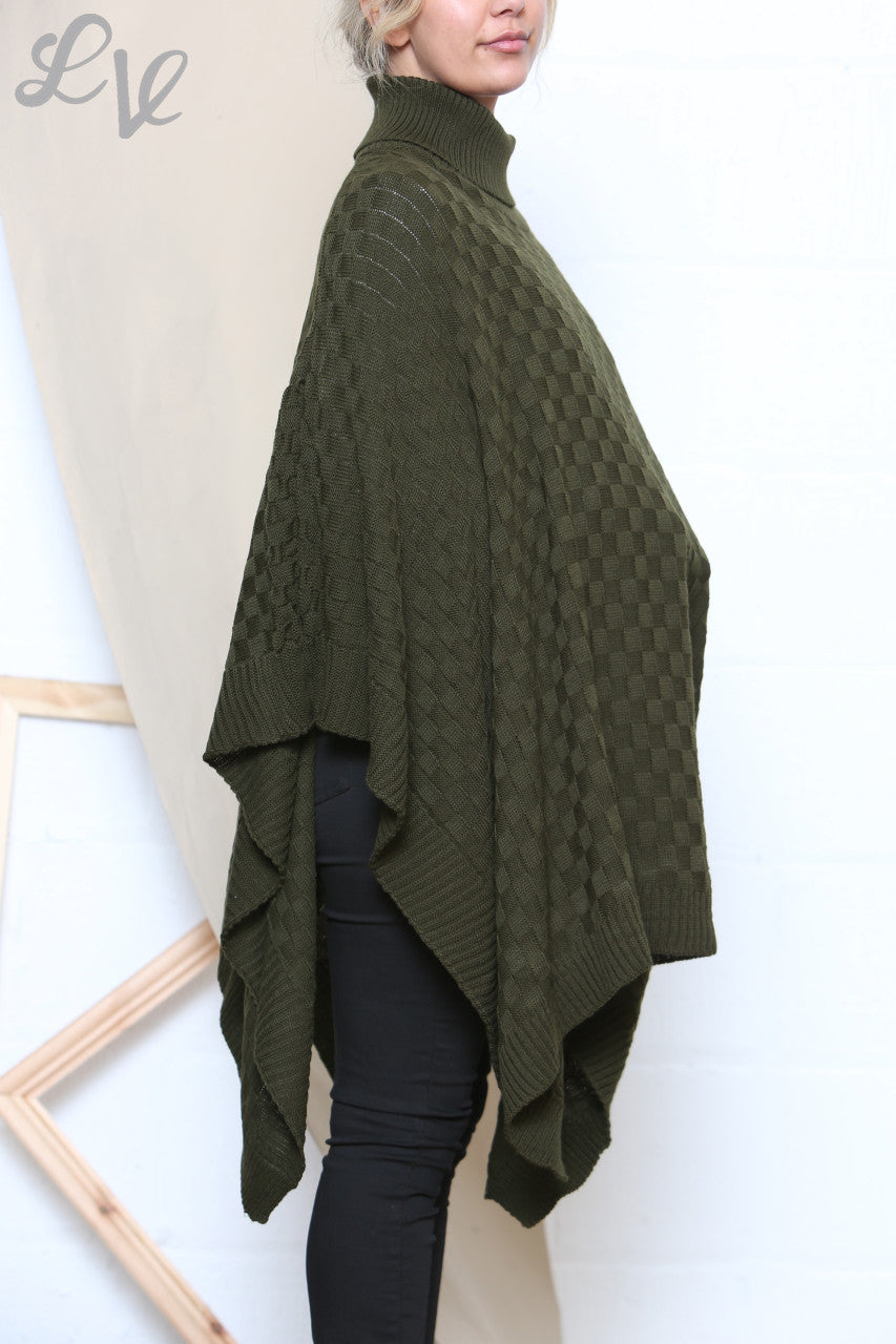 Dames Rolkraag Poncho Asymmetrische Poncho Khaki
