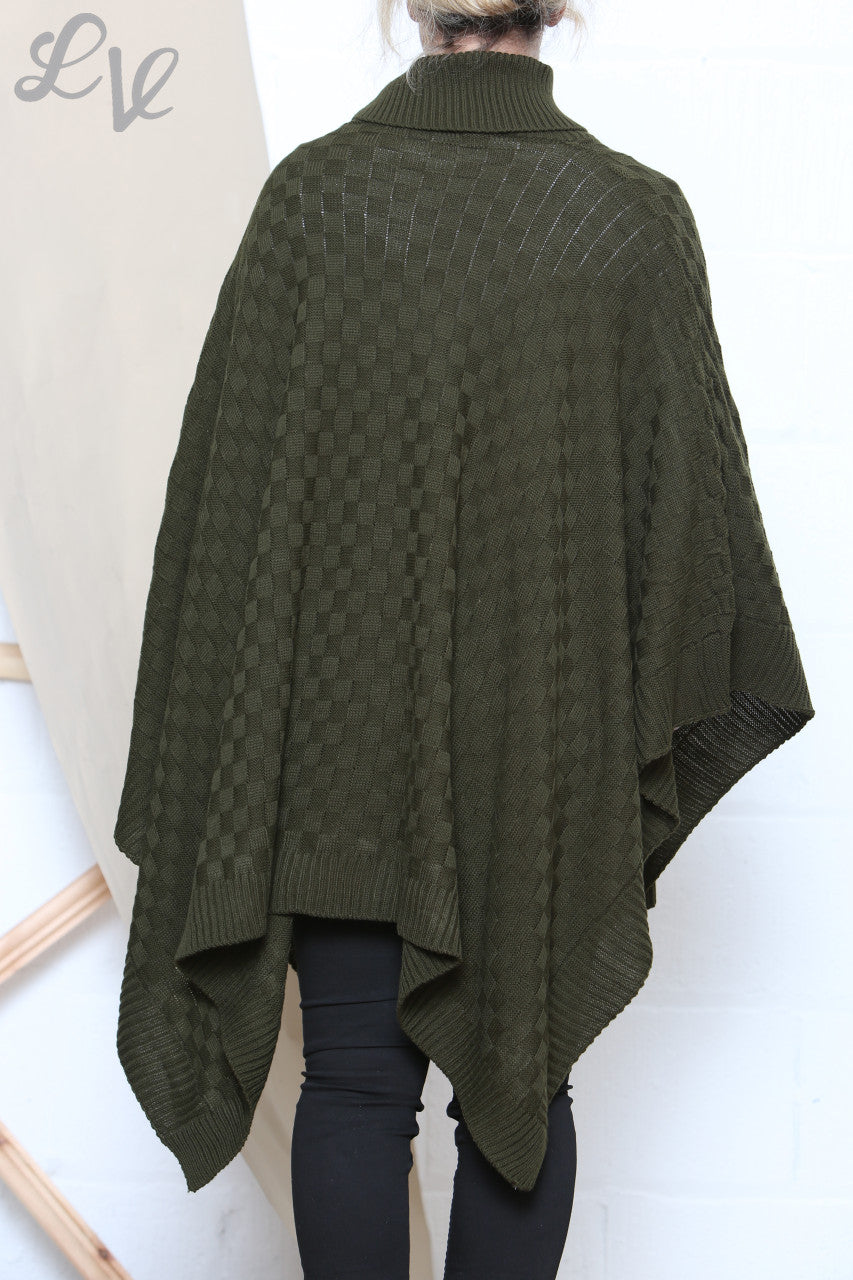 Dames Rolkraag Poncho Asymmetrische Poncho Khaki