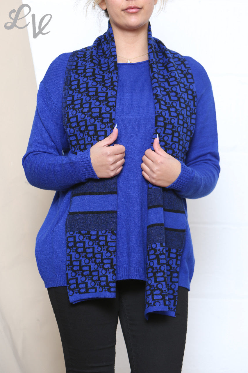 Dames Jumper Met 2 Voorzakken & Bedrukte Sjaal Koningsblauw