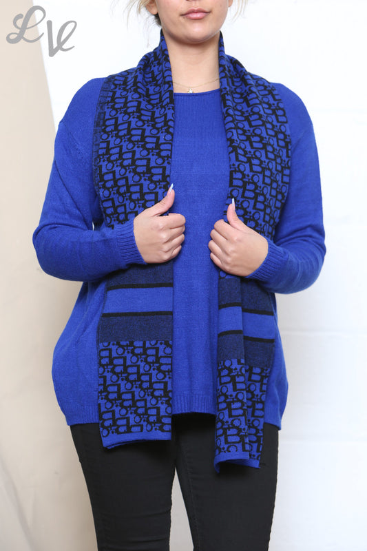 Dames Jumper Met 2 Voorzakken & Bedrukte Sjaal Koningsblauw