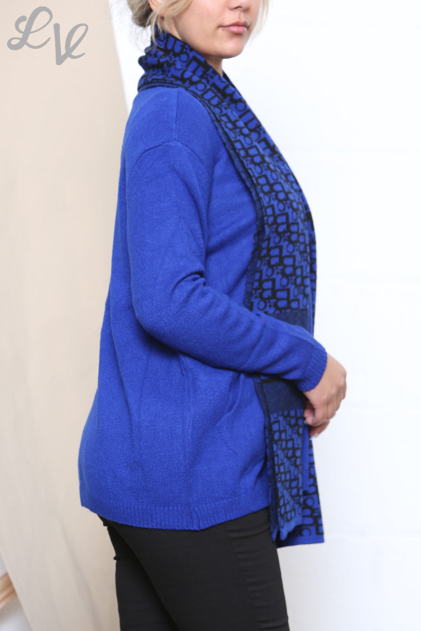Dames Jumper Met 2 Voorzakken & Bedrukte Sjaal Koningsblauw