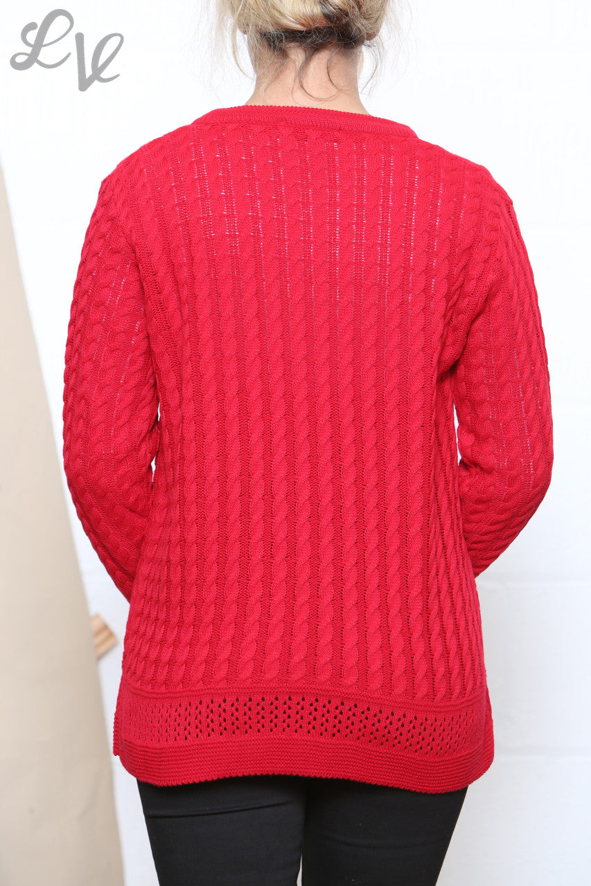 Dameskabeltrui Rood