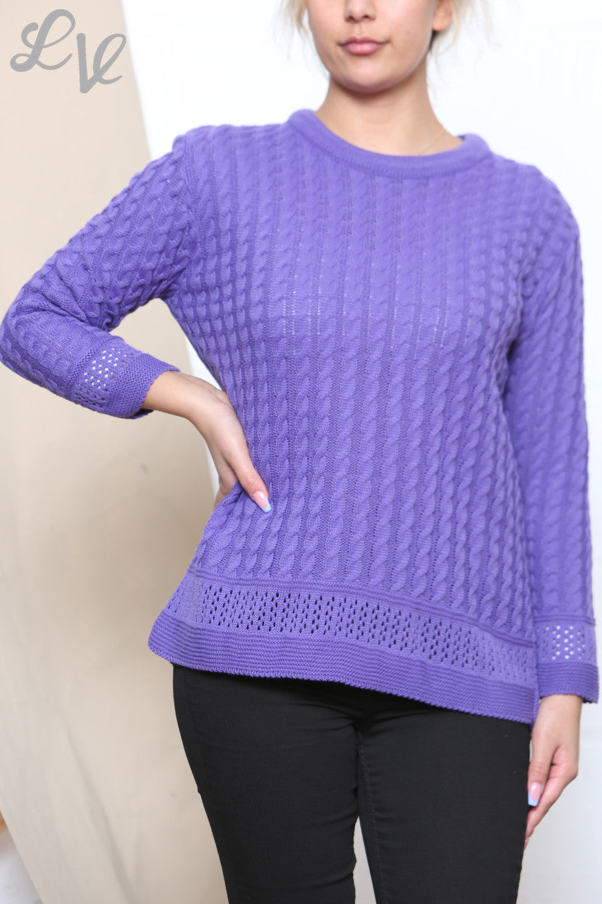 Ladies Cable Knit Jumper Purple