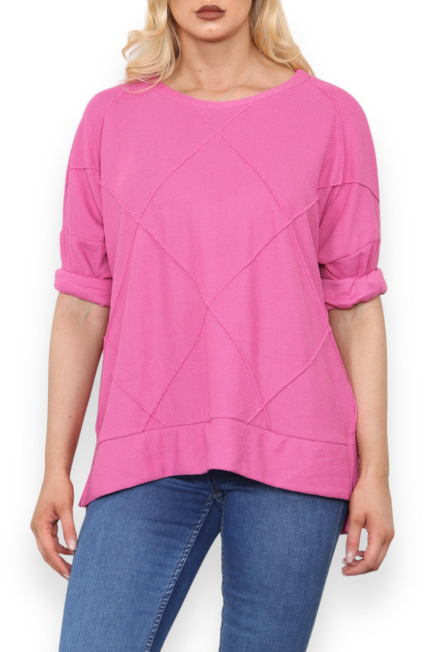 INSIDE-OUT STITCH DETAIL TOP CERISE
