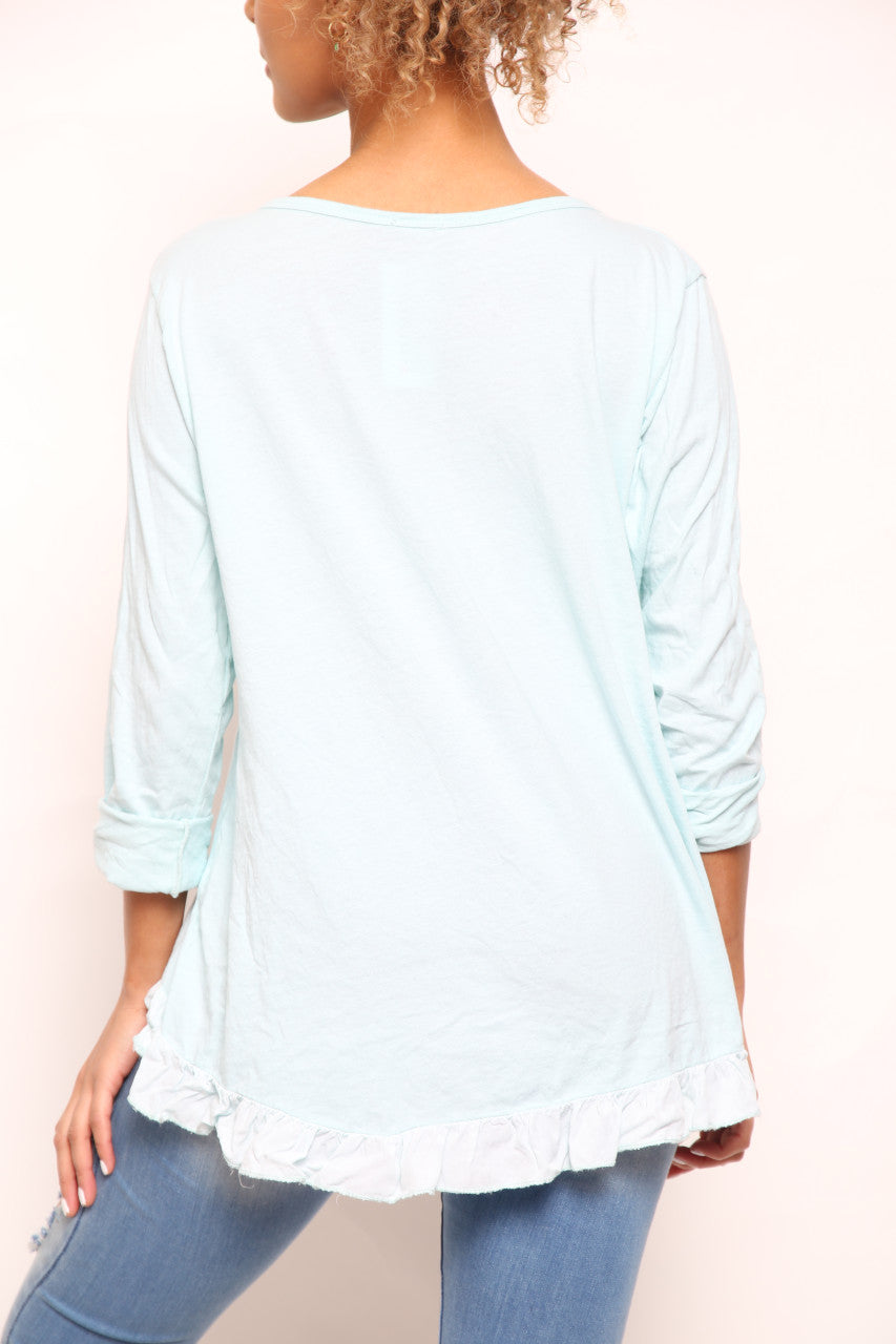 Dames Top met Folieprint van Madeliefjes en Vlinders – Mintkleurig