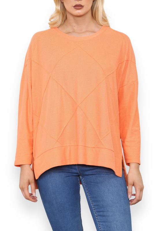 INSIDE-OUT STITCH DETAIL TOP ORANGE