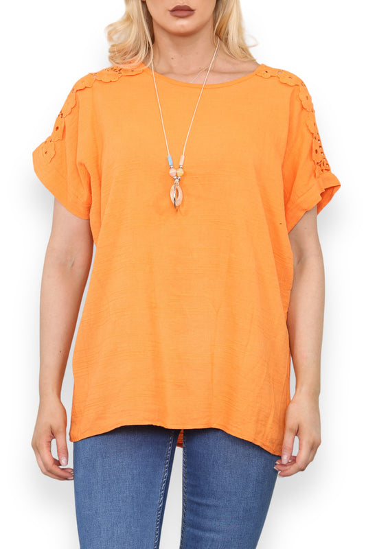 Copy of Copy of CUT OUT SHOULDER DETAIL WITH NECKLACE ORANGE