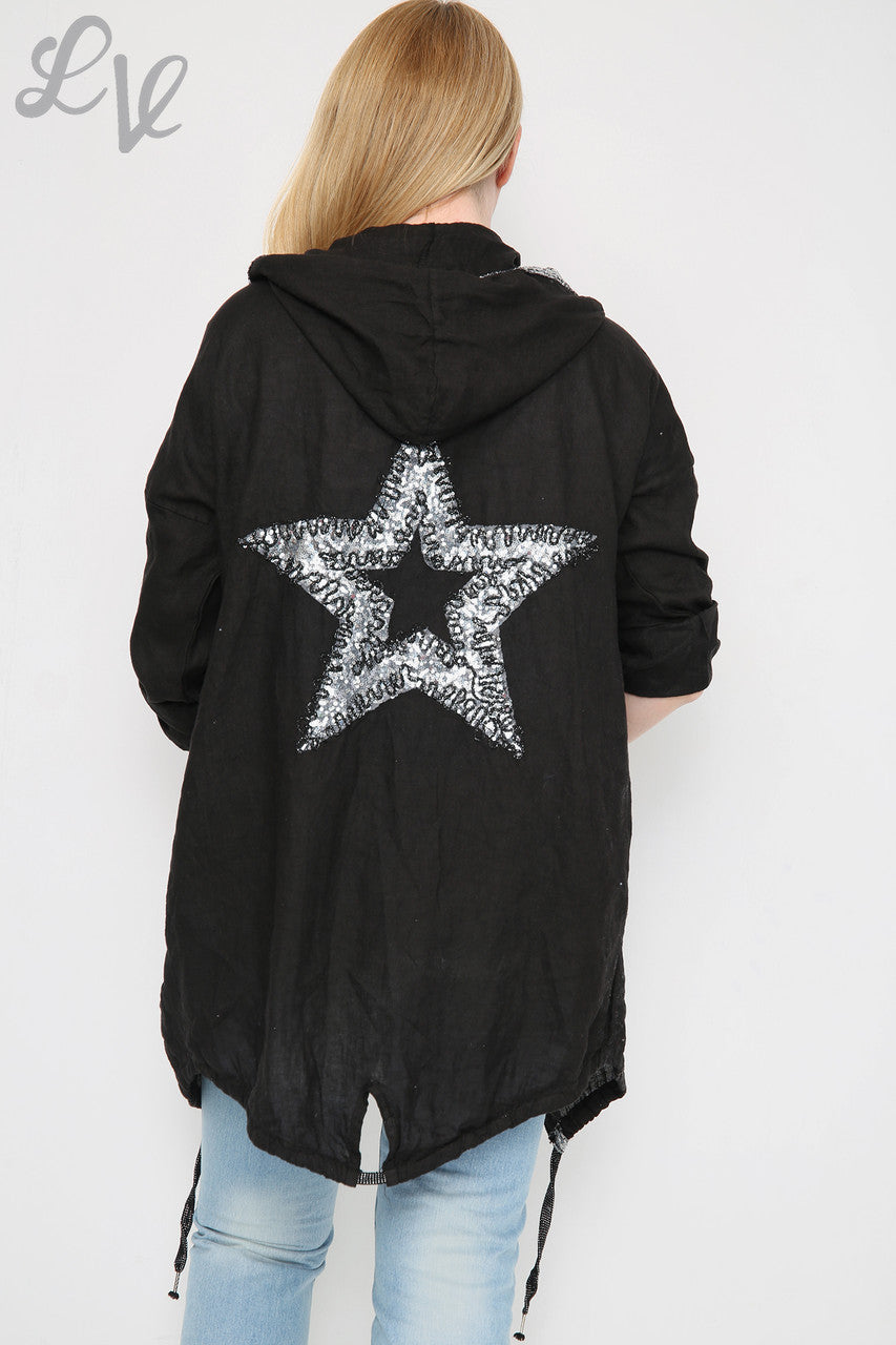 Ladies Linen Star Back Cardigan Jacket Black Unit Price £14.99
