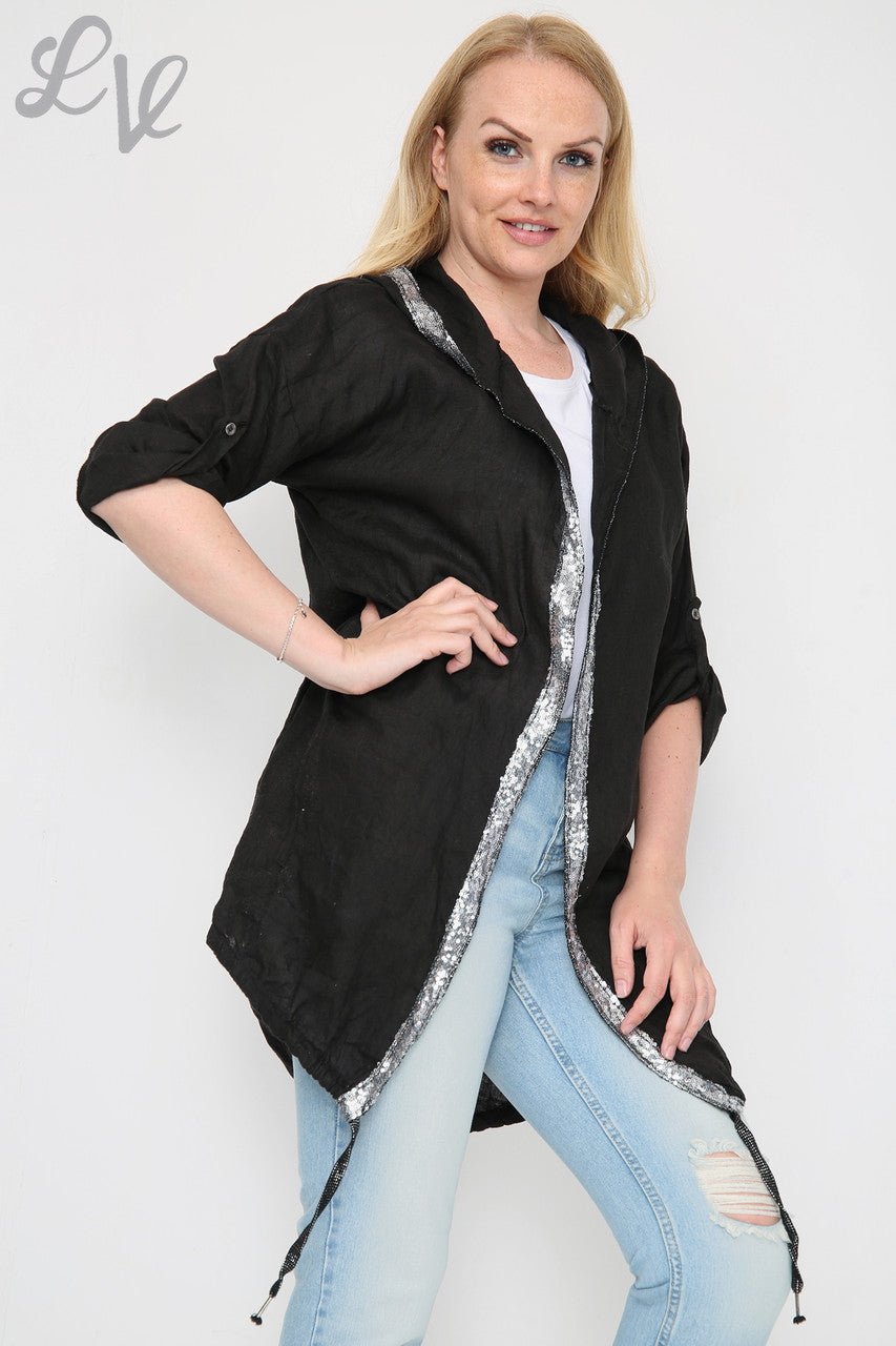 Ladies Linen Star Back Cardigan Jacket Black Unit Price £14.99