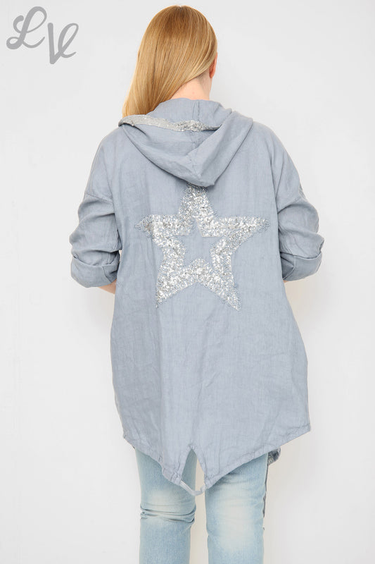 Dames Linnen Vest Jasje Denim Ster Achterkant Prijs per eenheid £14,99