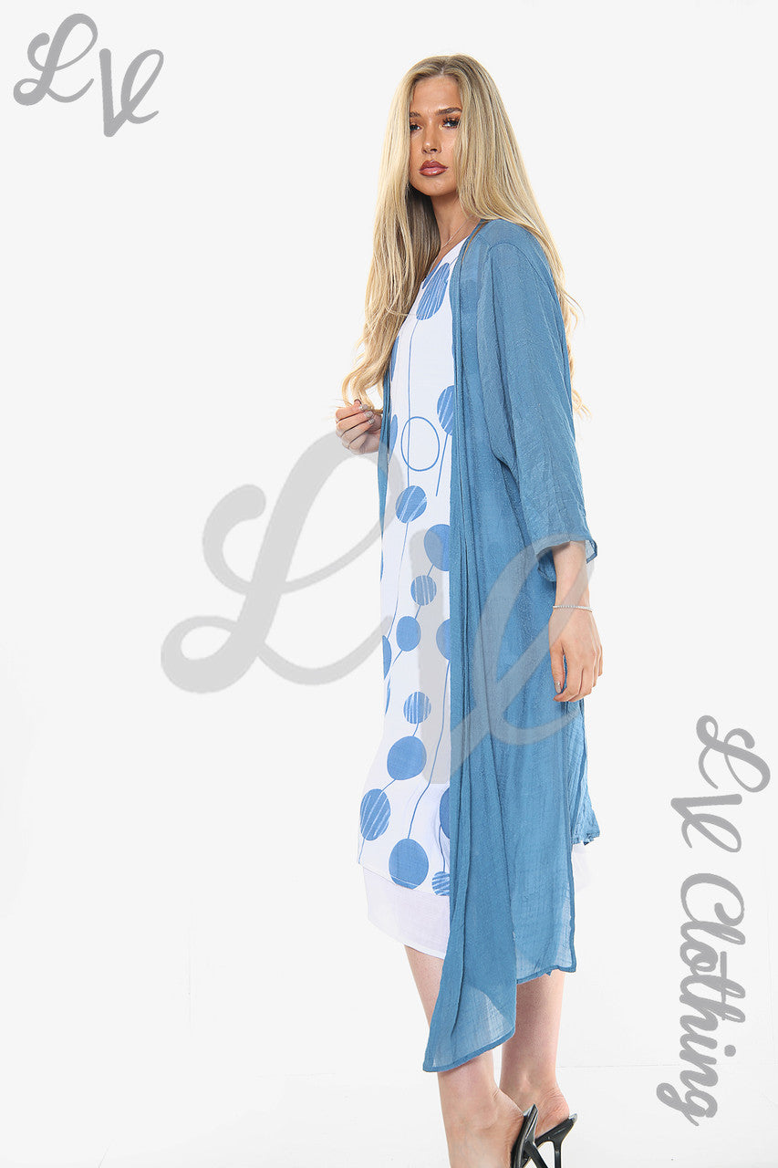 Dames Circles Print Mouwloze Jurk Met Vest Denim Stukprijs £10,99