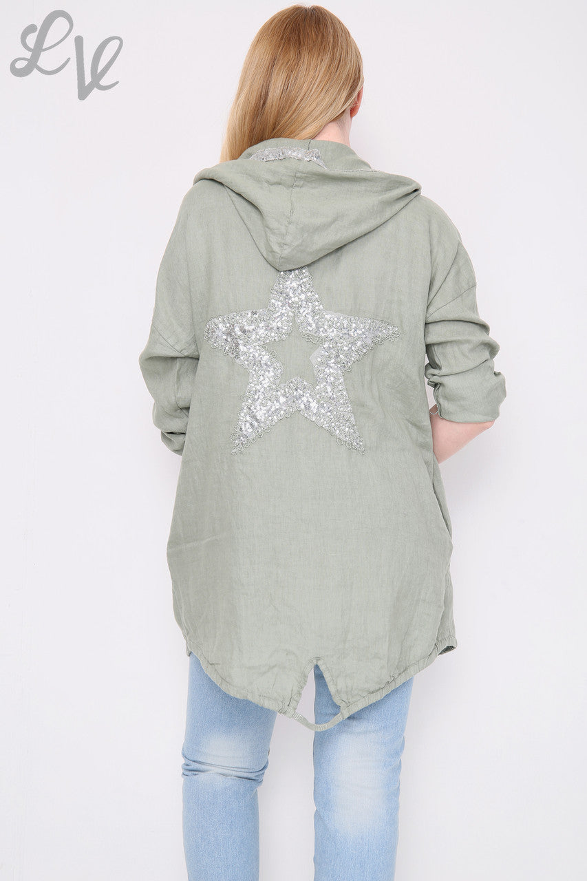 Dames linnen vest met ster op de rug kaki eenheidsprijs €14,99