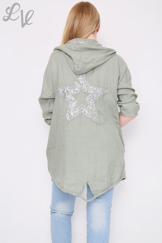 Dames linnen vest met ster op de rug kaki eenheidsprijs €14,99