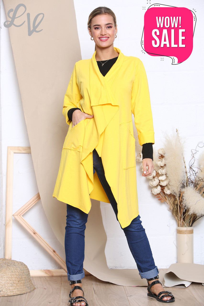 Ladies Waterfall Jacket Cardigan Lemon