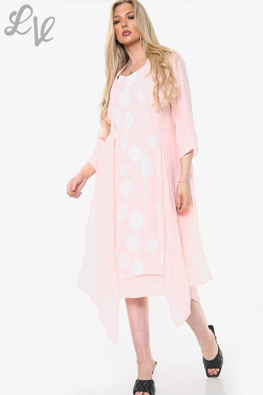 Dames Cirkelprint Mouwloze Jurk Met Vest Roze Stukprijs WAS £10.99 NU £8.99