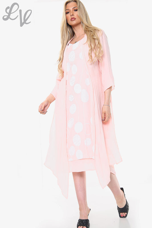 Dames Cirkelprint Mouwloze Jurk Met Vest Roze Stukprijs WAS £10.99 NU £8.99