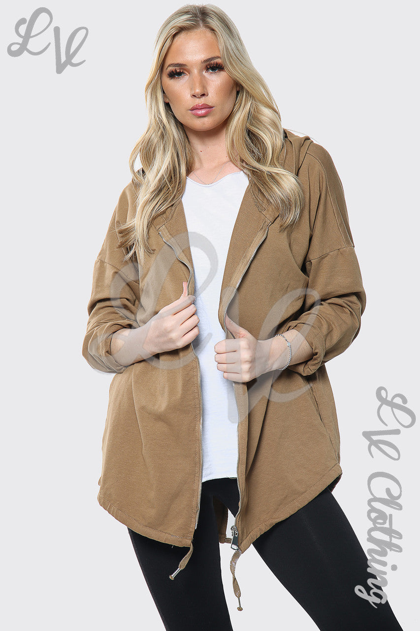 Ladies Silver Sequin Back Zip up Hoodie Tan - Unit Price £15.99