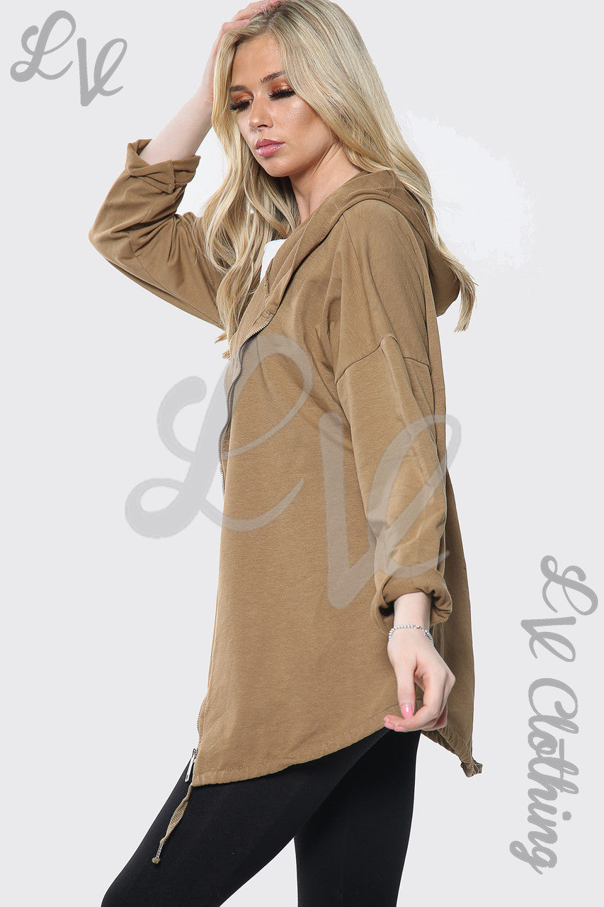 Ladies Silver Sequin Back Zip up Hoodie Tan - Unit Price £15.99