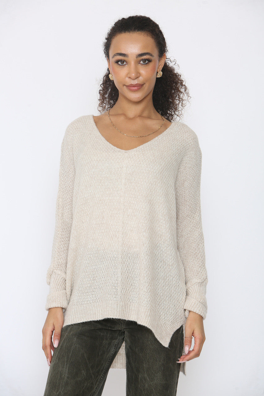 SOFT KNIT DROP SPLIT HEM JUMPER STONE