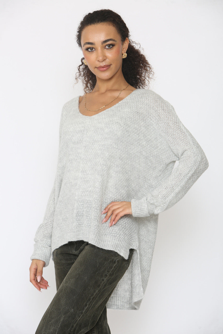 SOFT KNIT DROP SPLIT HEM JUMPER SILVER