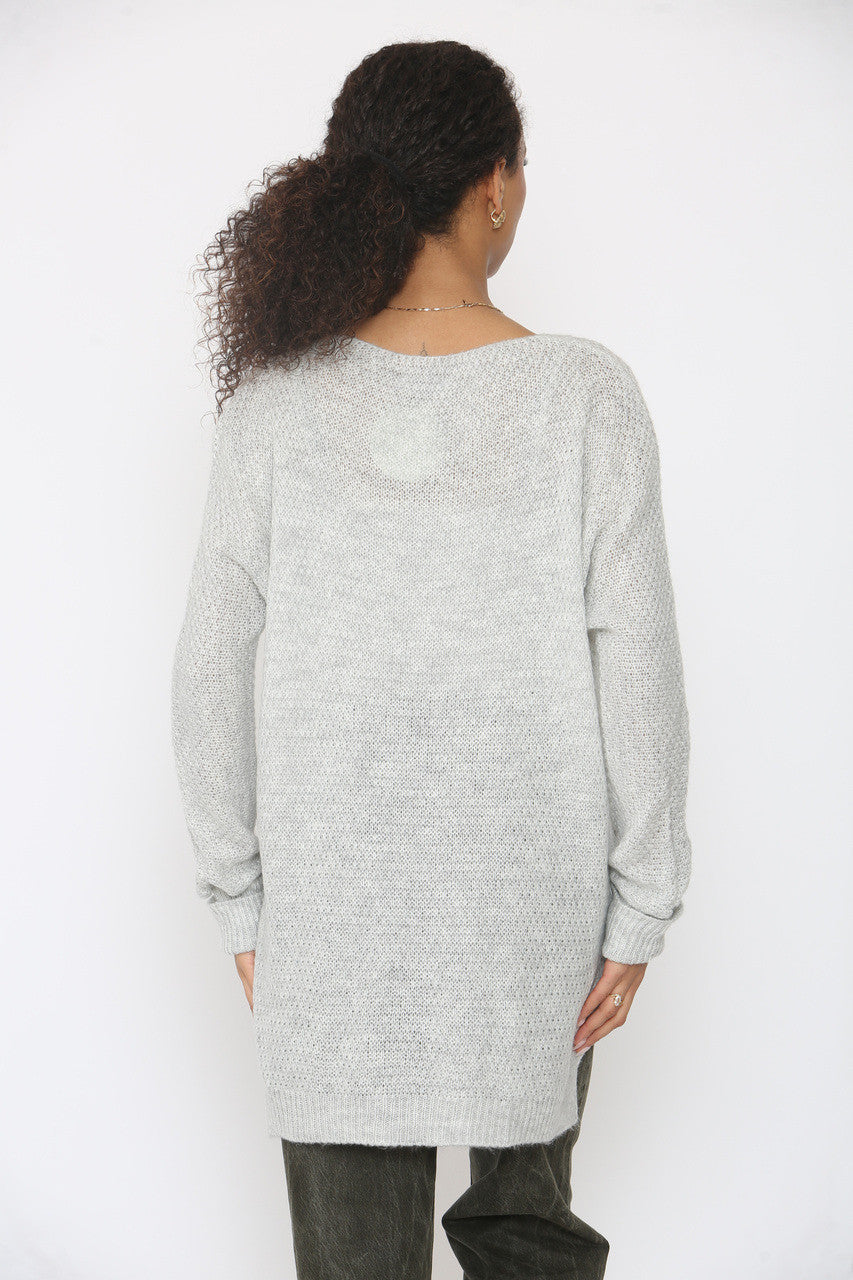 SOFT KNIT DROP SPLIT HEM JUMPER SILVER