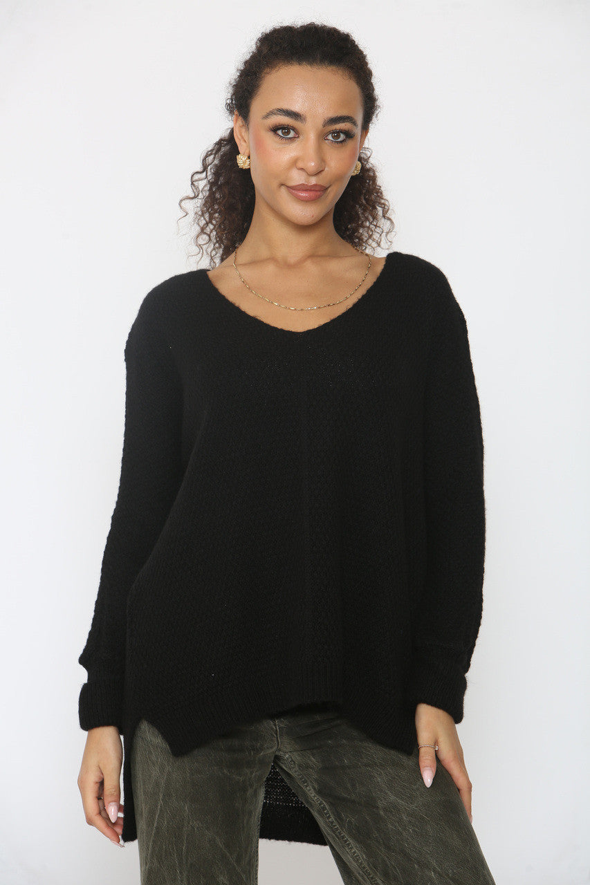 SOFT KNIT DROP SPLIT HEM JUMPER BLACK