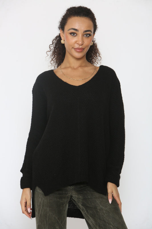 SOFT KNIT DROP SPLIT HEM JUMPER BLACK
