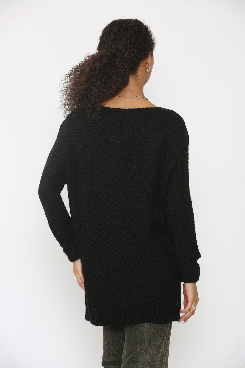 SOFT KNIT DROP SPLIT HEM JUMPER BLACK