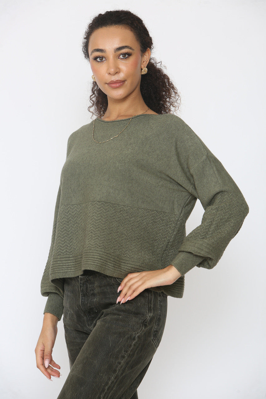 ZIGZAG GEBREIDE BATWING TRUI KHAKI