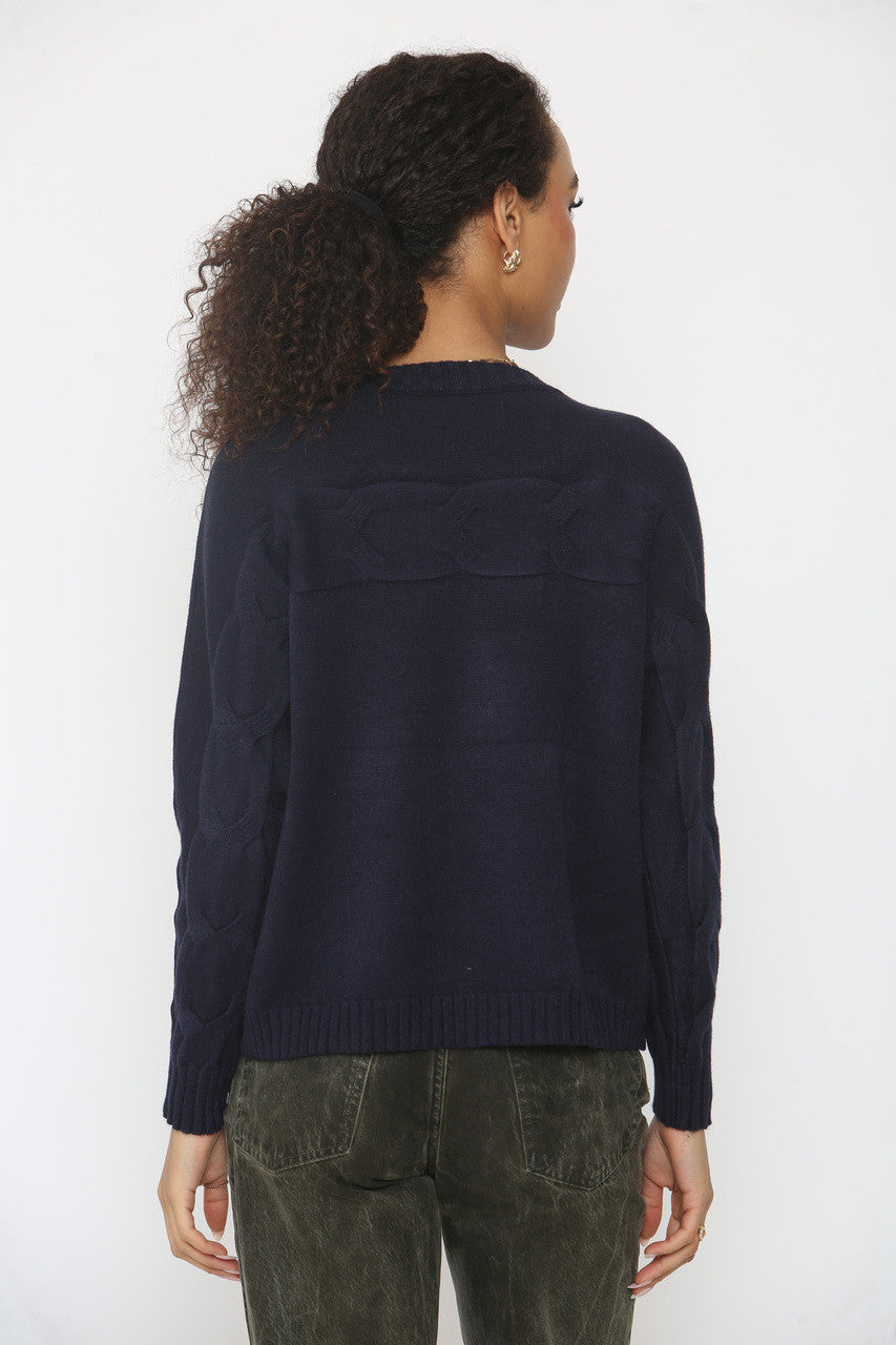 GROFGEBREIDE TRUI MET KABELPATROON NAVY