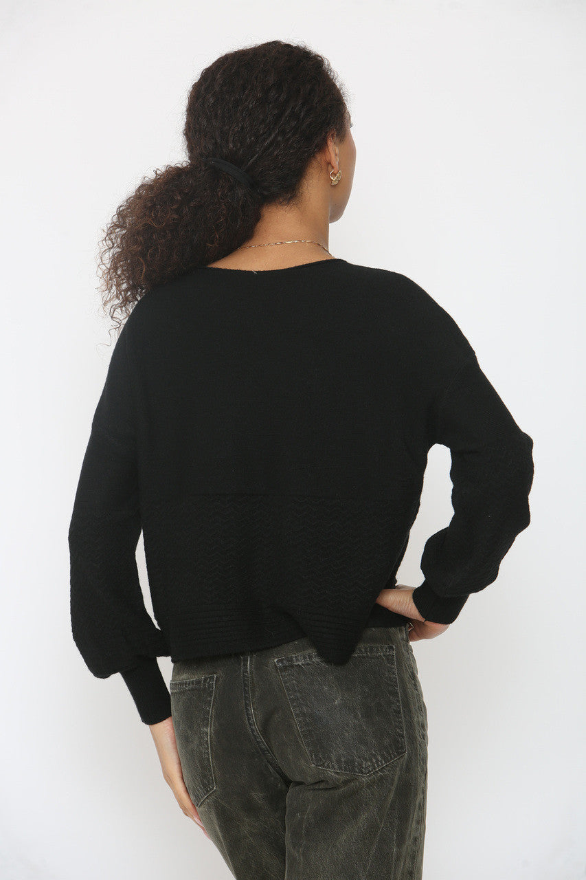 ZIGZAG GEBREIDE BATWING TRUI ZWART