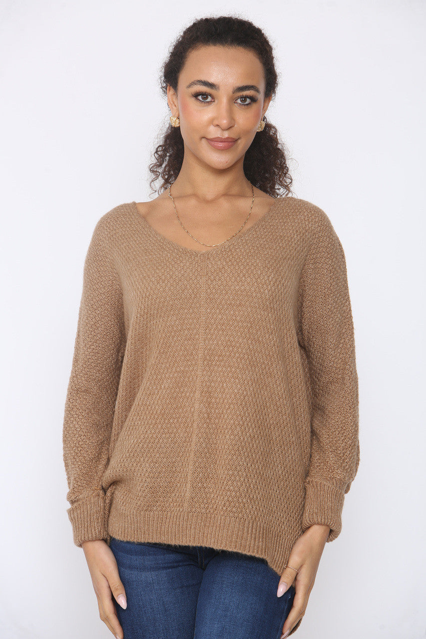 SOFT KNIT DROP SPLIT HEM JUMPER  TAN