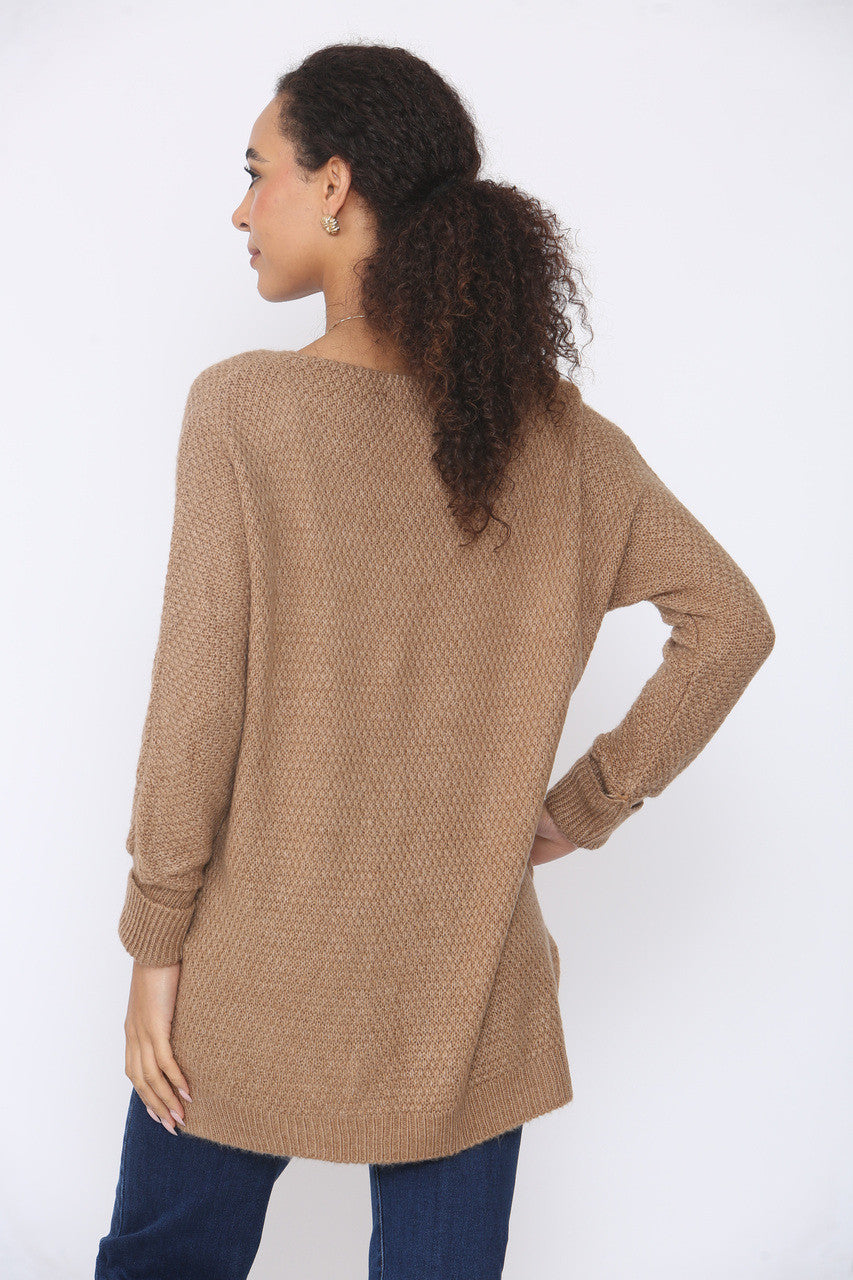 SOFT KNIT DROP SPLIT HEM JUMPER  TAN