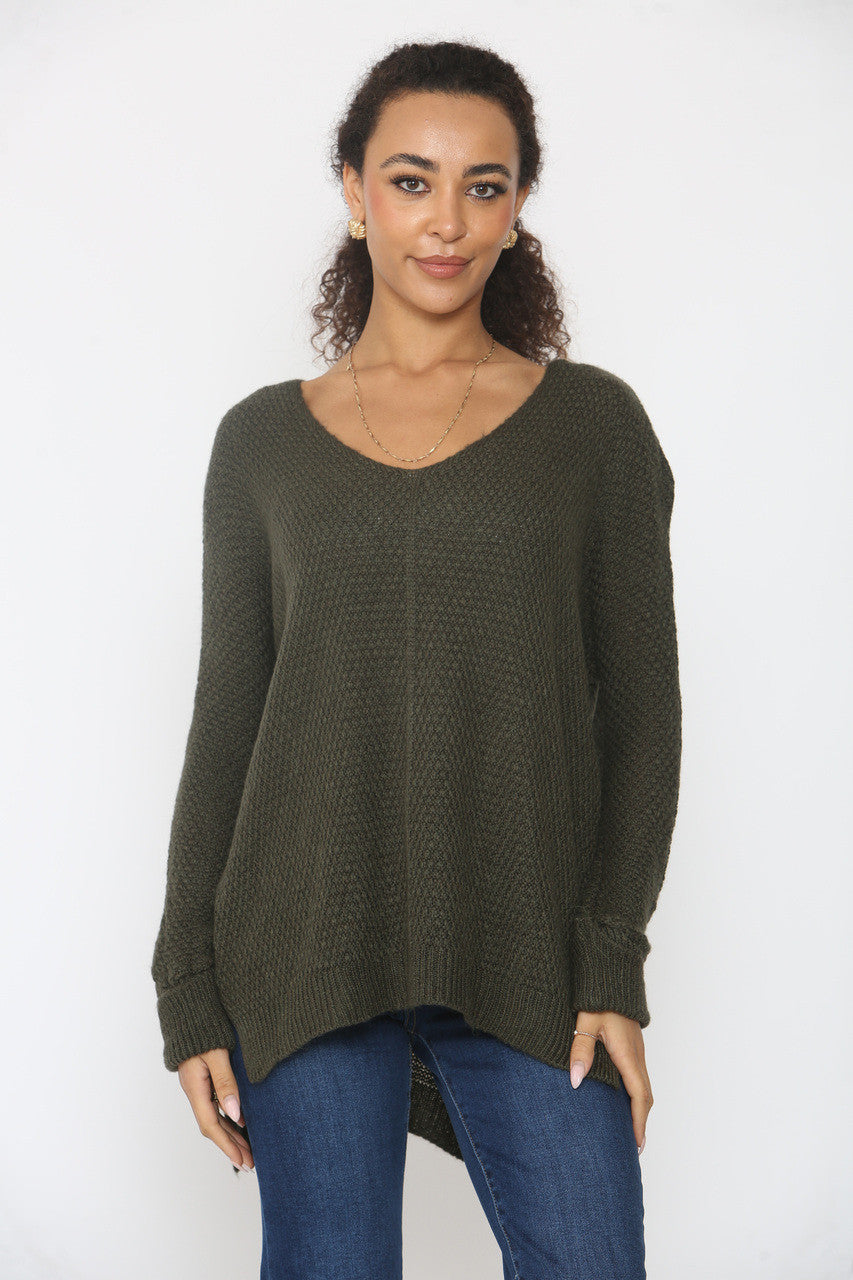 SOFT KNIT DROP SPLIT HEM JUMPER KHAKI