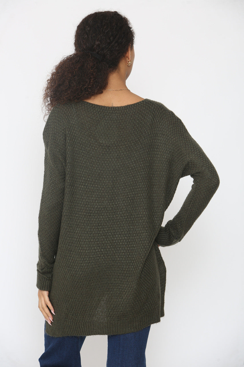 SOFT KNIT DROP SPLIT HEM JUMPER KHAKI