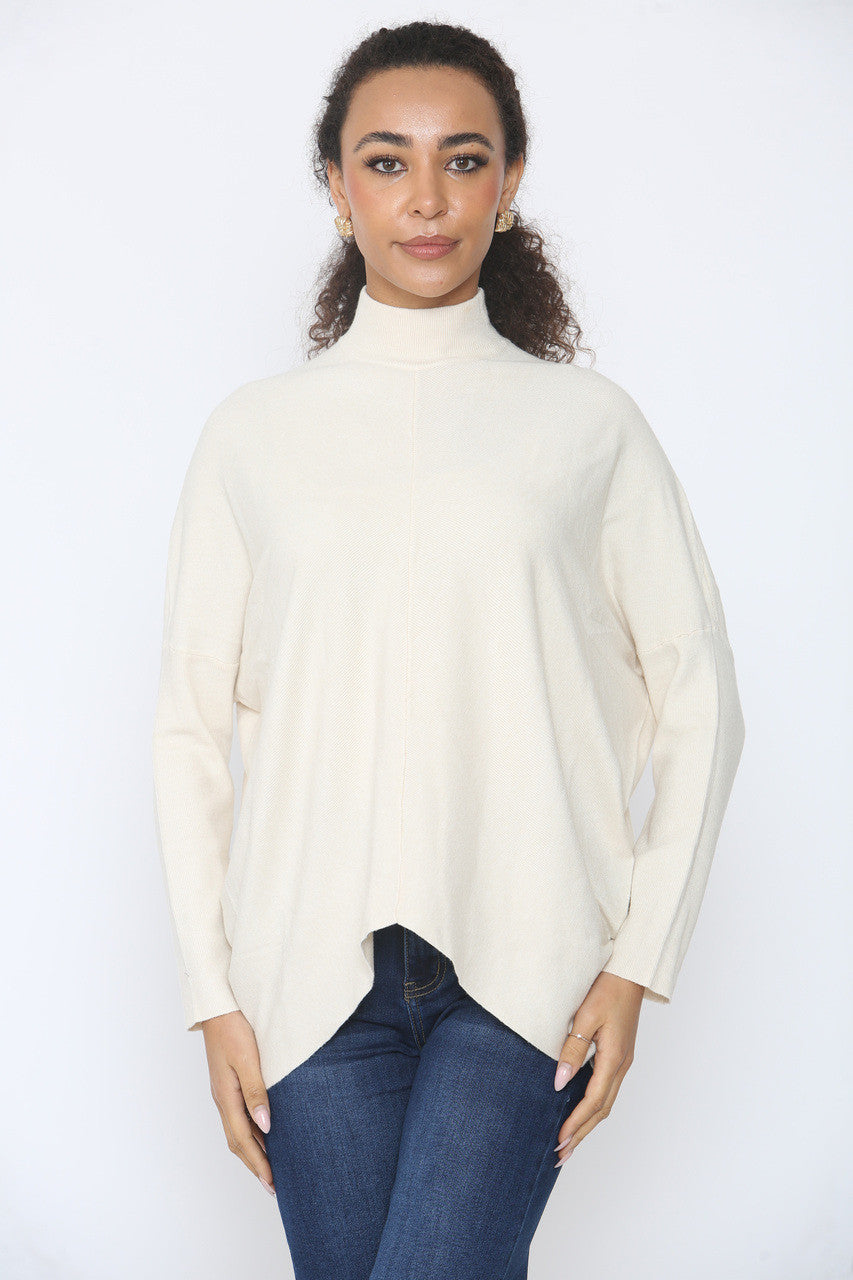 FIJN RIBBEL HIGH NECK TRUI BEIGE