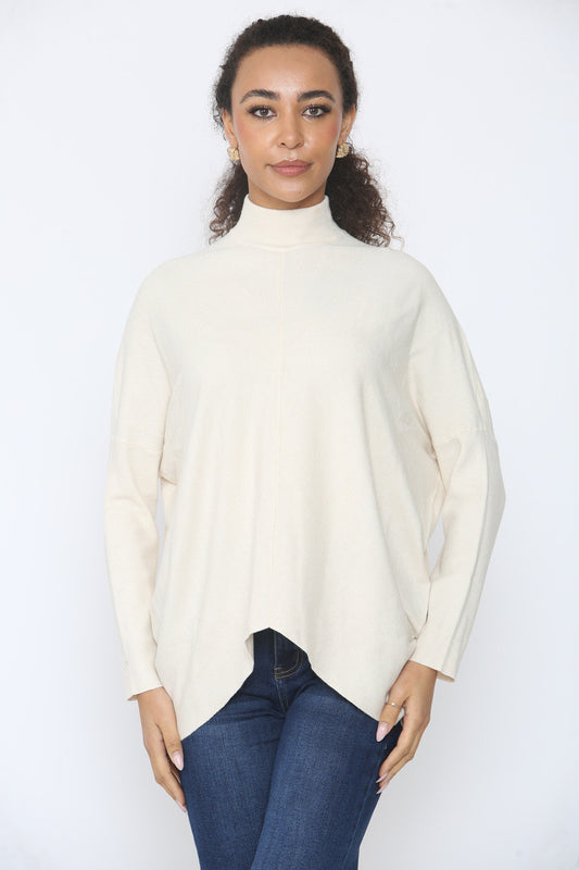 FIJN RIBBEL HIGH NECK TRUI BEIGE