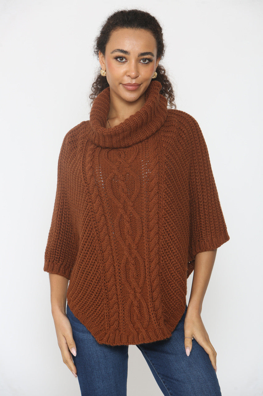 KABELGEBREIDE COLTRUI PONCHO KARAMEL