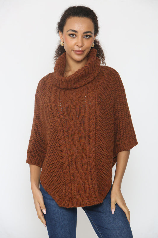 KABELGEBREIDE COLTRUI PONCHO KARAMEL