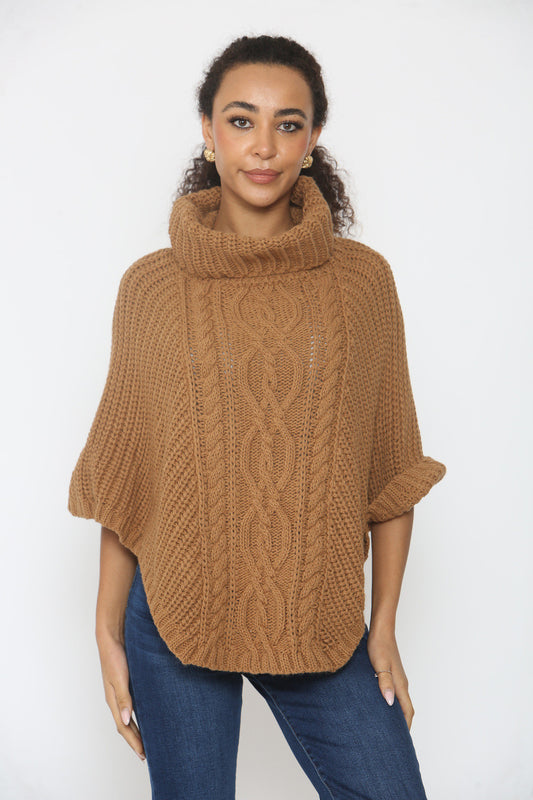 KABELGEBREIDE COLTRUI PONCHO BRUIN
