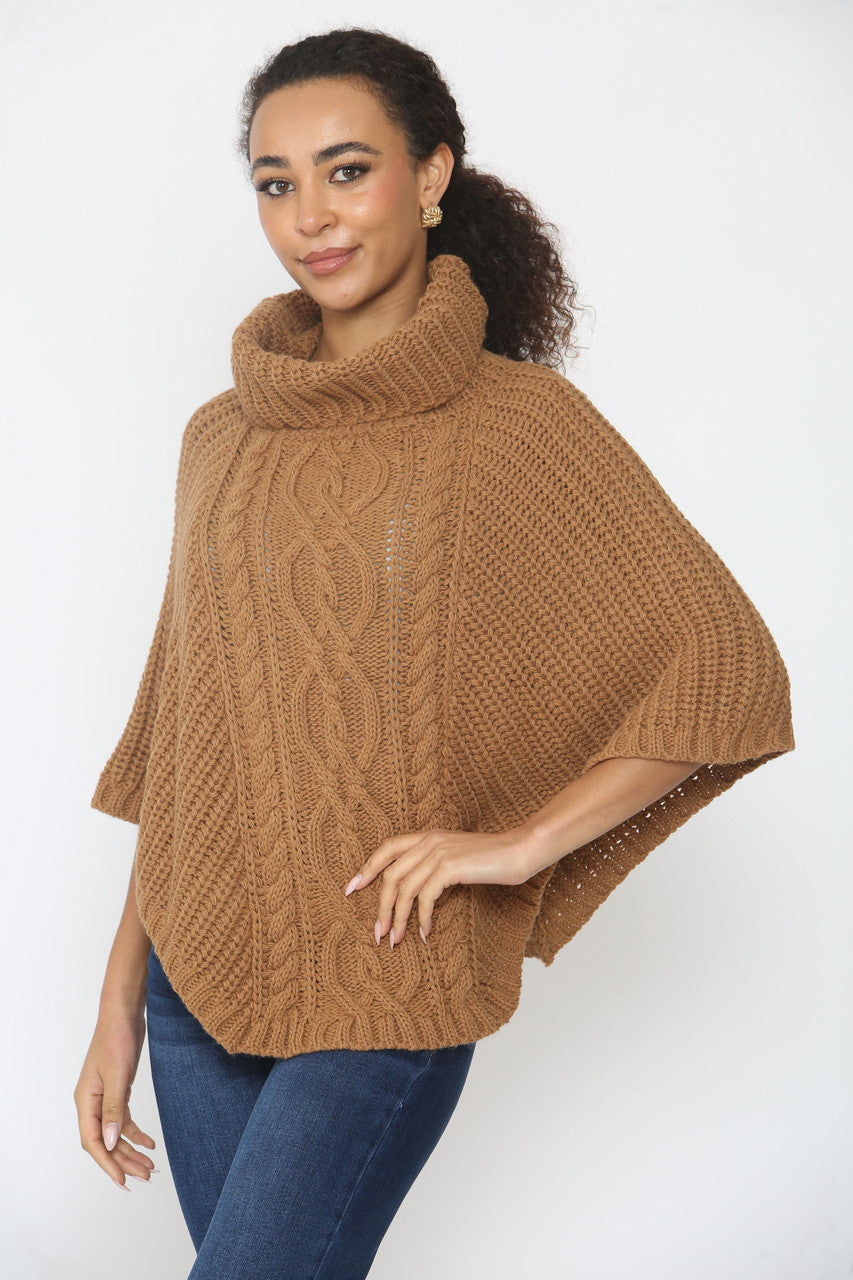 KABELGEBREIDE COLTRUI PONCHO BRUIN